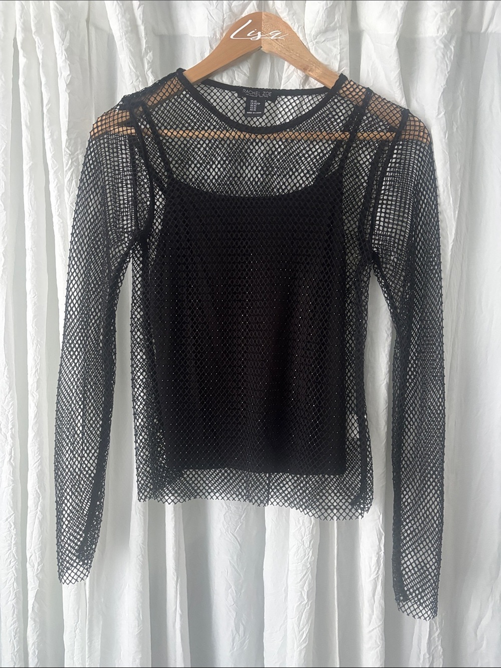 Rachel Zoe Black Mesh Long-Sleeve Tank